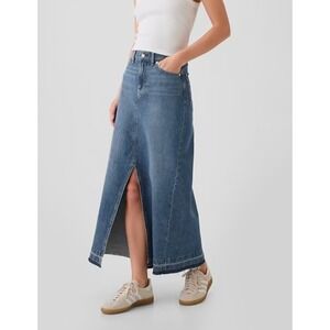 NWT GAP Denim Maxi Long Skirt Indigo Blue Raw Hem Front Slit Tall 32/14T